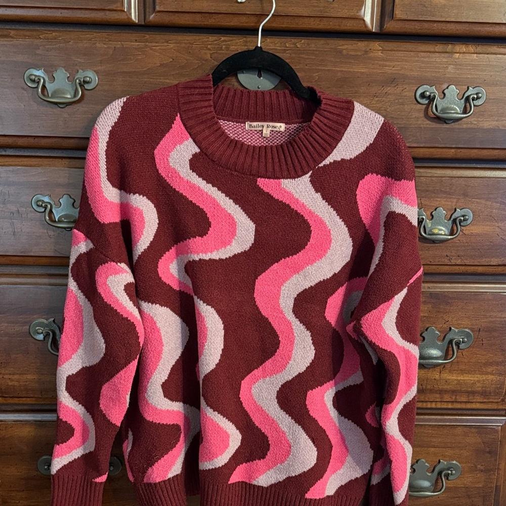 Bailey Rose Pattern Sweater in Burgundy and Pink